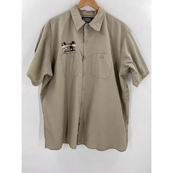 Throttle Threads Camo Skull Shirt Mens 2XL Brown Button Up Kustom Shop Wear - Picture 6 of 13